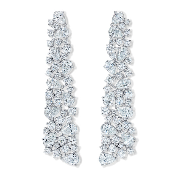 LUXE 10.00ct Lab Diamond Chandelier Earrings with IGI Certified Pear and Round-Cut Diamonds in 18K White Gold,Round Face